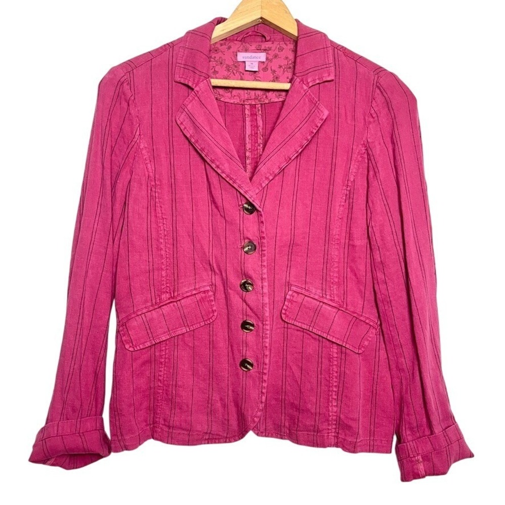 Sundance Sz M Pink Linen Blend Blazer Pin Striped Career Academia Legally Blonde